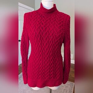 Aaron Moore Women's Red Swetaer Merino Wool Cable Knit Size S